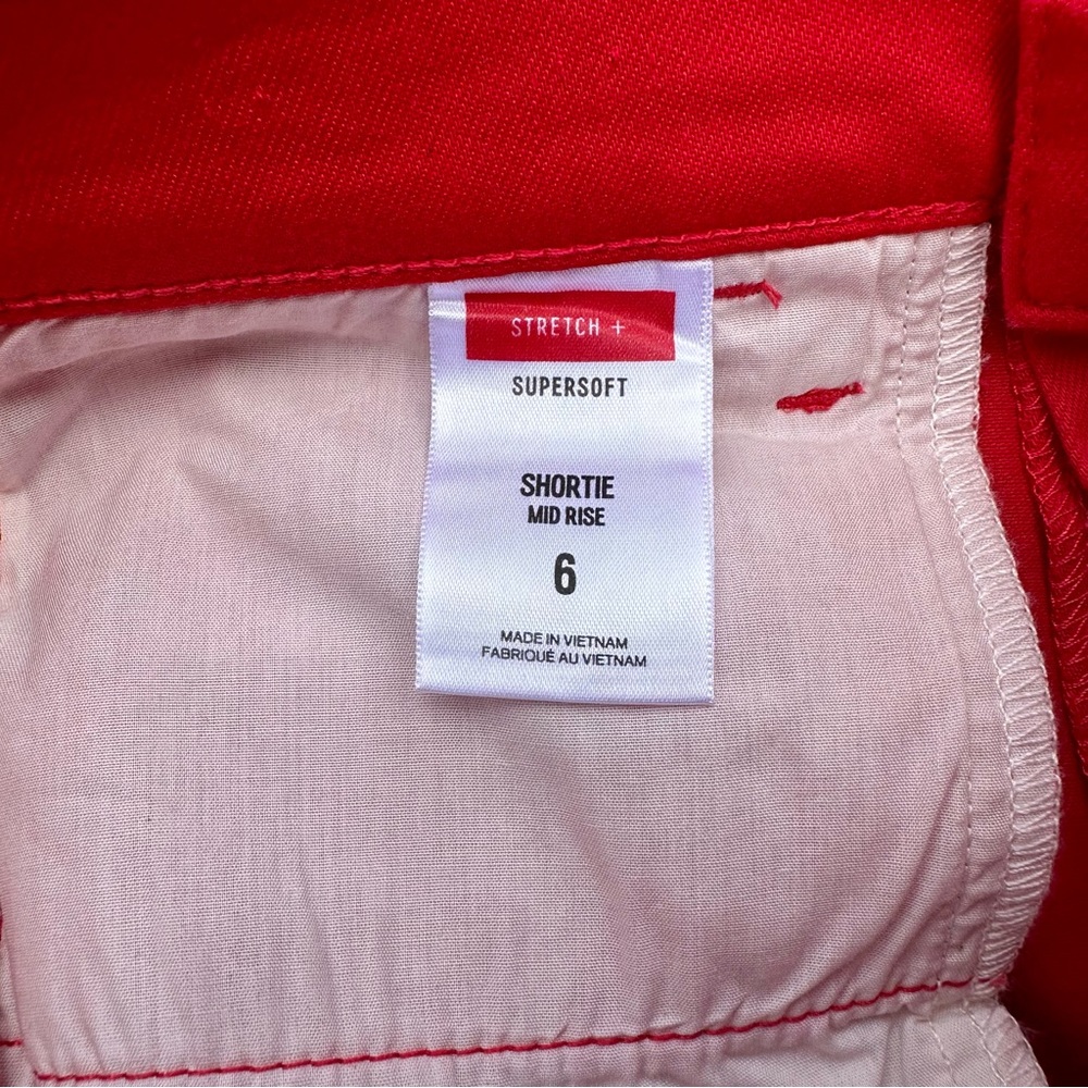Express Mid Rise Shortie Stretch Supersoft Red Shorts - Picture 3 of 6